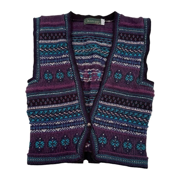 Cullinane Vintage Knit Sweater Vest Small Fair Isle Purple Teal Made in USA - Picture 1 of 8